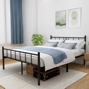 74.6"L x 53.5"W x 36"H Metal Platform Full Bed Frame with Iron Art Headboard & Footboard Underbed Storage No Box Spring Needed 650lbs Capacity - 1 of 4