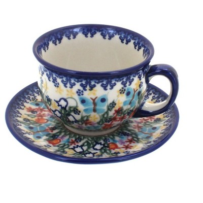 Blue Rose Polish Pottery 33 Vena Cup & Saucer
