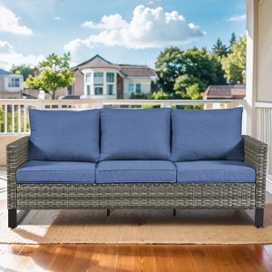 Buenhomino Outdoor Patio Furniture - Wicker Sofa with Removable Cushion, 3 Seater Rattan Couch with Deep Seat for Balcony Deck Backyard - 1 of 4