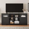 Homhougo Farmhouse TV Stand with LED Lights, Entertainment Center for 65 Inches Televisions, TV Console with Storage Cabinets and Open Shelves - 3 of 4