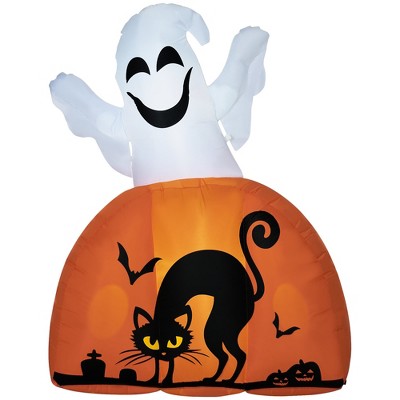 Homcom 5ft Halloween Inflatable Ghost With Pumpkin Base, Halloween ...