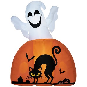 HOMCOM 5ft Halloween Inflatable Ghost with Pumpkin Base, Halloween Decorations with LED Lights for Garden, Indoor, Outdoor - 1 of 4