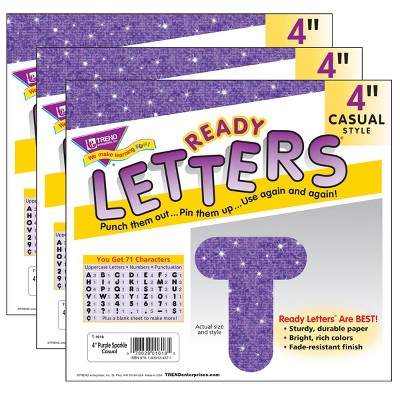 3pk 4" 71 per Pack Casual Uppercase Ready Letters Purple Sparkle - TREND