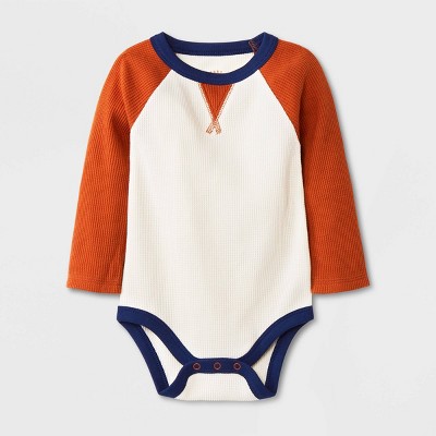 Image of Baby Boys' Dorito Raglan Thermal Long Sleeve Bodysuit - Cat & Jack™ White/Blue Newborn