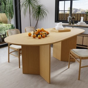 SpassWay 30"H Oval Wood Dining Table Kitchen Table Conference Table with Double Pedestal - 1 of 4