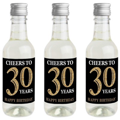 Big Dot of Happiness Adult 30th Birthday - Gold - Mini Wine & Champagne Bottle Label Stickers - Birthday Party Favor Gift for Women & Men - Set of 16