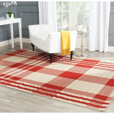 Reversible Red/Bone Synthetic Rectangular Indoor/Outdoor Rug - Easy Care, 8' x 11'