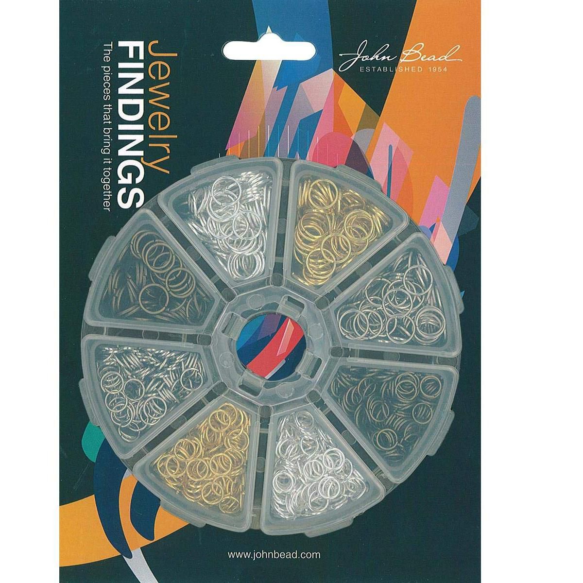 John Bead 1200pcs 8 Slots Round Jewelry Findings Kit Jump Rings Assortment Set
