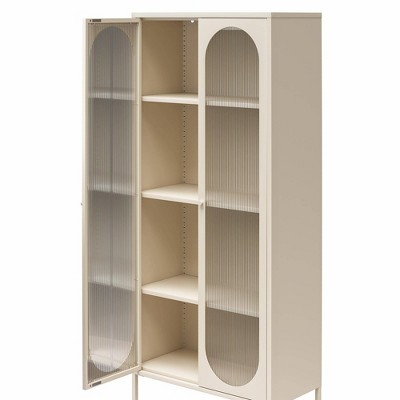 Parchment Tall Accent Cabinet with Fluted Glass Doors