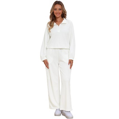 Jess by Meiko Women's Half Zip Pullover and Cargo Pants Set Medium White