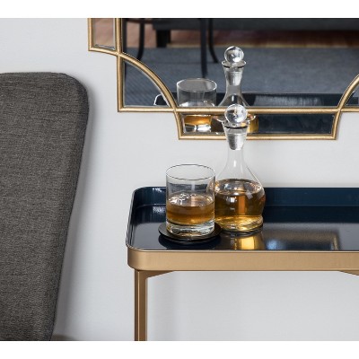 Navy Blue and Gold Metal Tray Accent Table
