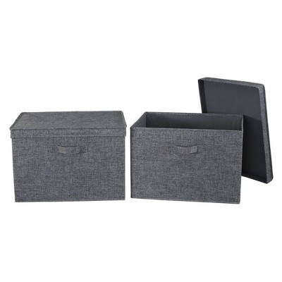 Household Essentials Wide Storage Box with Lid Box, Set of 2 - Black