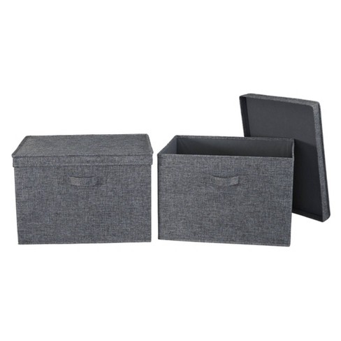 Household Essentials Set Of 2 Wide Storage Boxes With Lids Black Linen :  Target