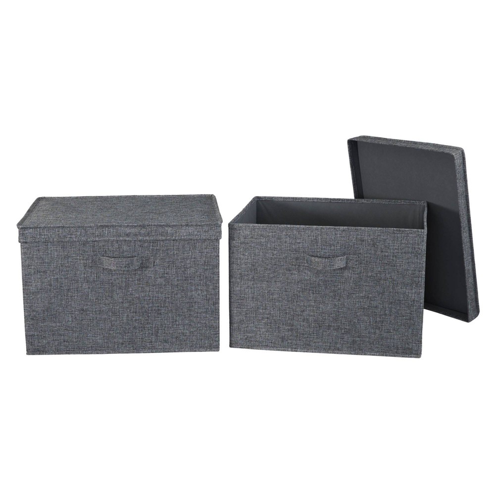 Photos - Clothes Drawer Organiser Household Essentials Set of 2 Wide Storage Boxes with Lids Graphite Linen