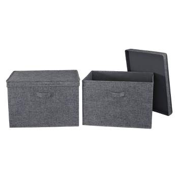 Household Essentials Set of 2 Wide Storage Boxes with Lids Graphite Linen