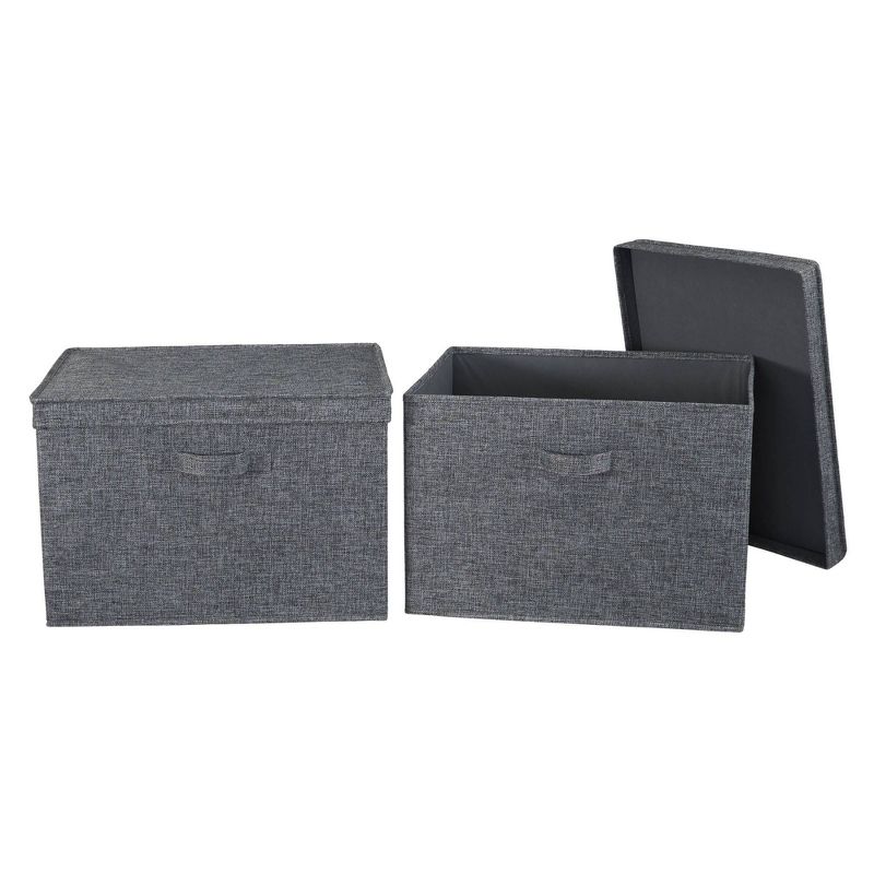 Household Essentials Set of 2 Wide Storage Boxes with Lids Graphite Linen, 1 of 9