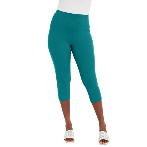 NWT Zara Womens Green Blue Teal Pull On Stretch Capri Leggings