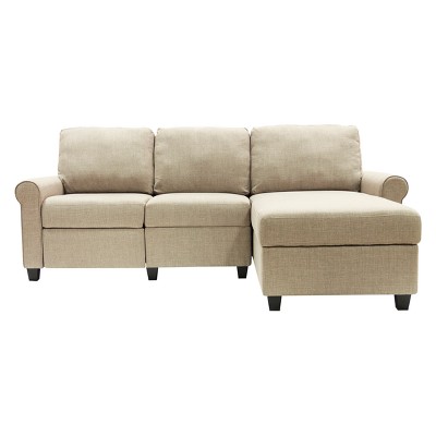 Beige Fabric Sectional Sofa with Storage and Recliner