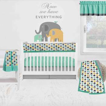 Bacati - Elephants Mint/Yellow/Gray 6 pc Crib Bedding Set with Long Rail Guard Cover