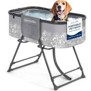 SereneLife Portable Dog Bath Tub - Collapsible Basin with Built-in Drainage System, Adjustable Leash Restraint for Pets Up to 130 lbs (SLPTUBG40) - 1 of 4