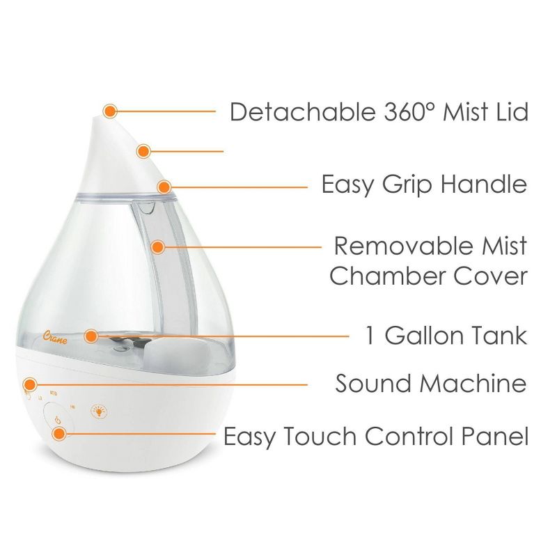 Crane Drop 4-in-1 Ultrasonic Cool Mist Humidifier with Sound Machine - 1gal, 4 of 14