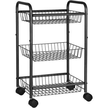 SONGMICS 3-Tier Metal Rolling Storage Cart with Removable Baskets Utility Cart with Wheels and Handle Room, Black