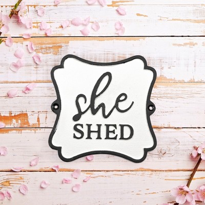 White and Black Cast Iron She Shed Sign Plaque