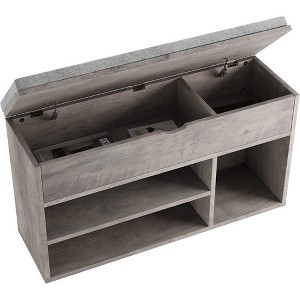 2-Tier Wooden Shoe Storage Bench with Flip Top Storage Space and Padded Cushion - 1 of 4