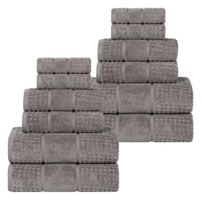 Zero Twist Cotton Waffle Honeycomb Medium Weight 12 Piece Bathroom Towel Set by Blue Nile Mills