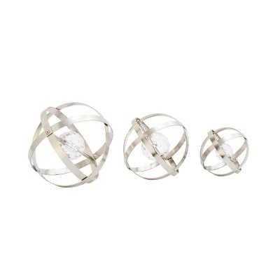 Set of 3 Modern Spherical Iron orbs Figurines Silver - Olivia & May