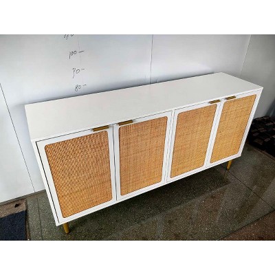 Buffet Cabinet with Storage, Rattan Storage Cabinet with 2/4Doors, Accent Sideboard with Sturdy Wood Feet, for Living/Dining Room, Entryway