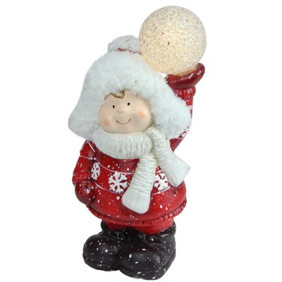 Northlight 10" Red and White Boy Holding Snowball Decorative Christmas Figurine