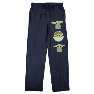 The Mandalorian Baby Grogu Men's Navy Blue Drawstring Sleep Pants - 1 of 4