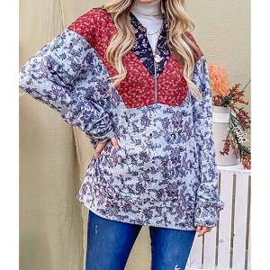 Women's Floral Half Zip Up Hoodie Sweater - And The Why - 1 of 3