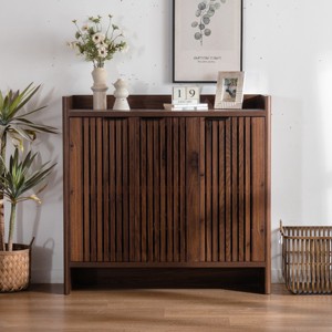 44.9" Modern Freestanding Shoe Cabinet with Louver Doors & Adjustable Shelves for Entryway Hallway-3irtyhousy - 1 of 4