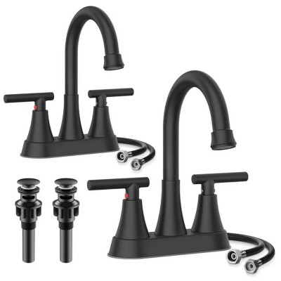 LunaLulinlk Black 4" stainless steel bathroom sink faucet with pop-up drain and 2 water supply hoses