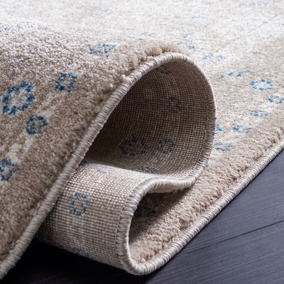 Tan and Blue Synthetic Flat Woven Round Area Rug, 9' x 12'