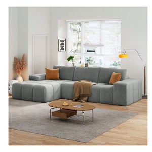 L-Shaped Soft Fabric Modular Sofa with 3 Cushions, Deep Seat and No Assembly Required for Living Room & Bedroom - 1 of 4