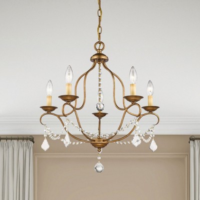 Mini Antique Gold Leaf Brass 5-Light Chandelier