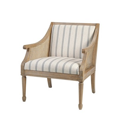 Beige Upholstered Accent Chair with Cane Webbed Arms
