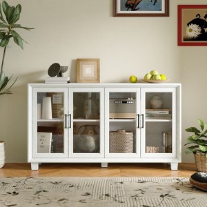 FUFU&GAGA Multi-Purpose Display Cabinet with Glass Doors,Bookshelf,Stylish Storage for Living Room,Bedroom,Entryway,White/Brown - 1 of 4