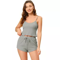 cheibear Women's Pajama Sleeveless Crop Tank Tops and Shorts Strtechy 2pcs Lounge Set