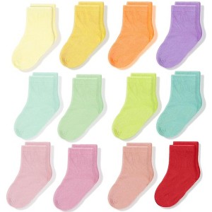 Cozyway Crew Cotton Baby Socks - 12 Pack Stretch Baby Socks 6-12 Months For All Day Comfort, Infant Socks, Rainbow, 6-12 Months - 1 of 4