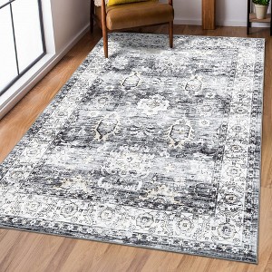 Machine Washable Rug Indoor Vintage Persian Distressed Area Rug Floral Print Throw Rugs for Living Room - 1 of 4