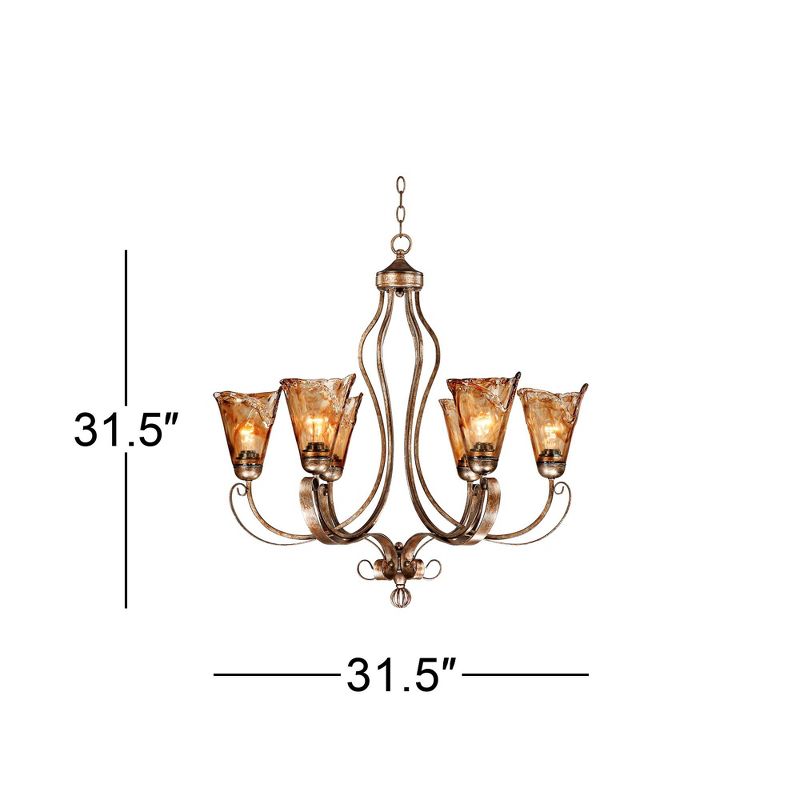 Franklin Iron Works Amber Scroll Golden Bronze Large Chandelier 31 1/2" Wide Rustic Art Glass 6-Light Fixture for Dining Room House Kitchen Island, 4 of 9