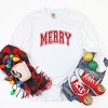 Simply Sage Market Merry Varsity Thick Outline Garment Dyed Long Sleeve - M - White - 3 of 4