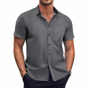 COOFANDY Short Sleeve Button Down Shirts Dress Shirts Casual Polka Dot Print - 1 of 4