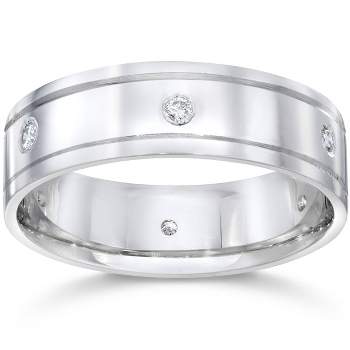 Pompeii3 Mens 14K White Gold Polished Diamond Wedding Band Ring