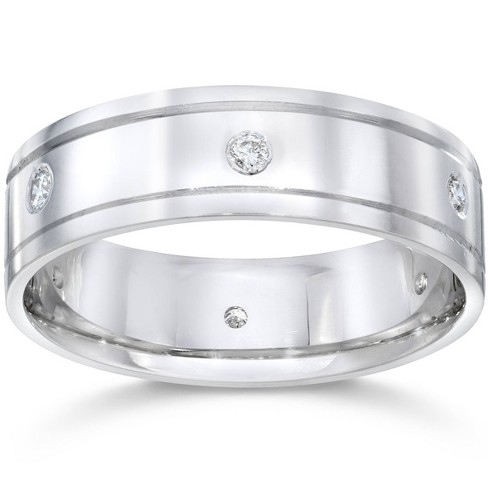 Pompeii3 Mens 14k White Gold Polished Diamond Wedding Band Ring - Size ...