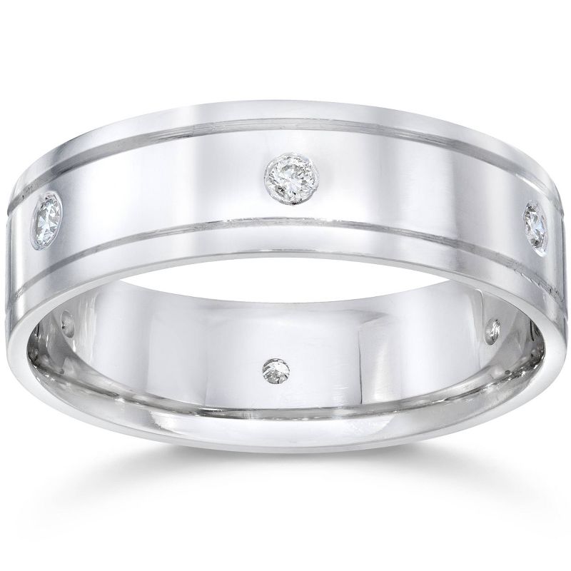 Pompeii3 Mens 14K White Gold Polished Diamond Wedding Band Ring, 1 of 5